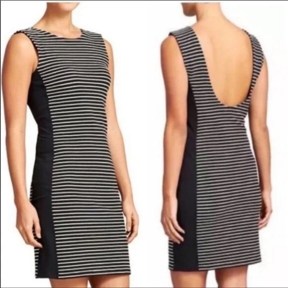 Athleta Stripe Mala Dress‎ Women's Large Black White Sleeveless Sheath NWT